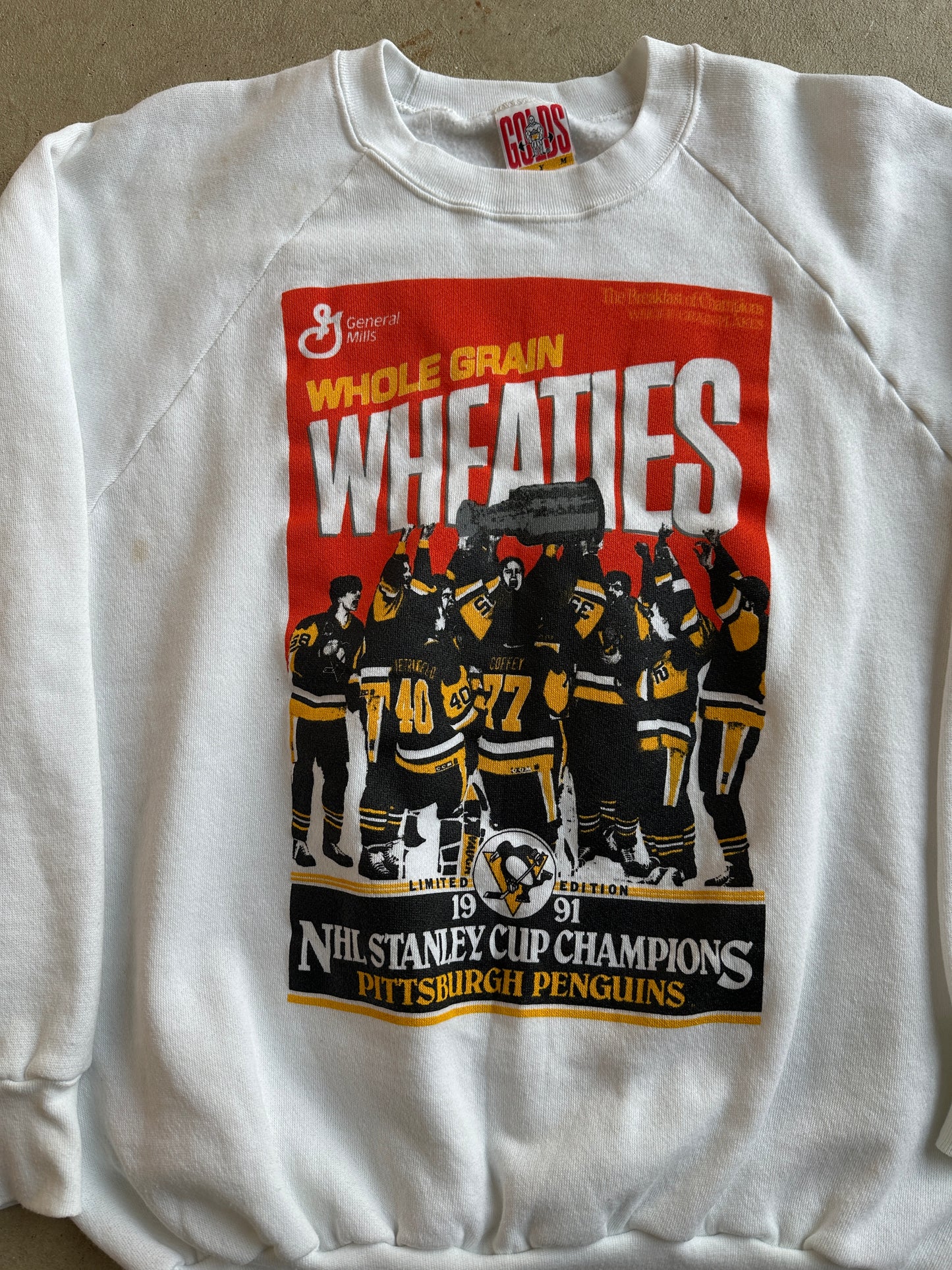 Golds Gym Pittsburgh Penguins Sweatshirt Box Print 1990 1991 Stanley Cup - L