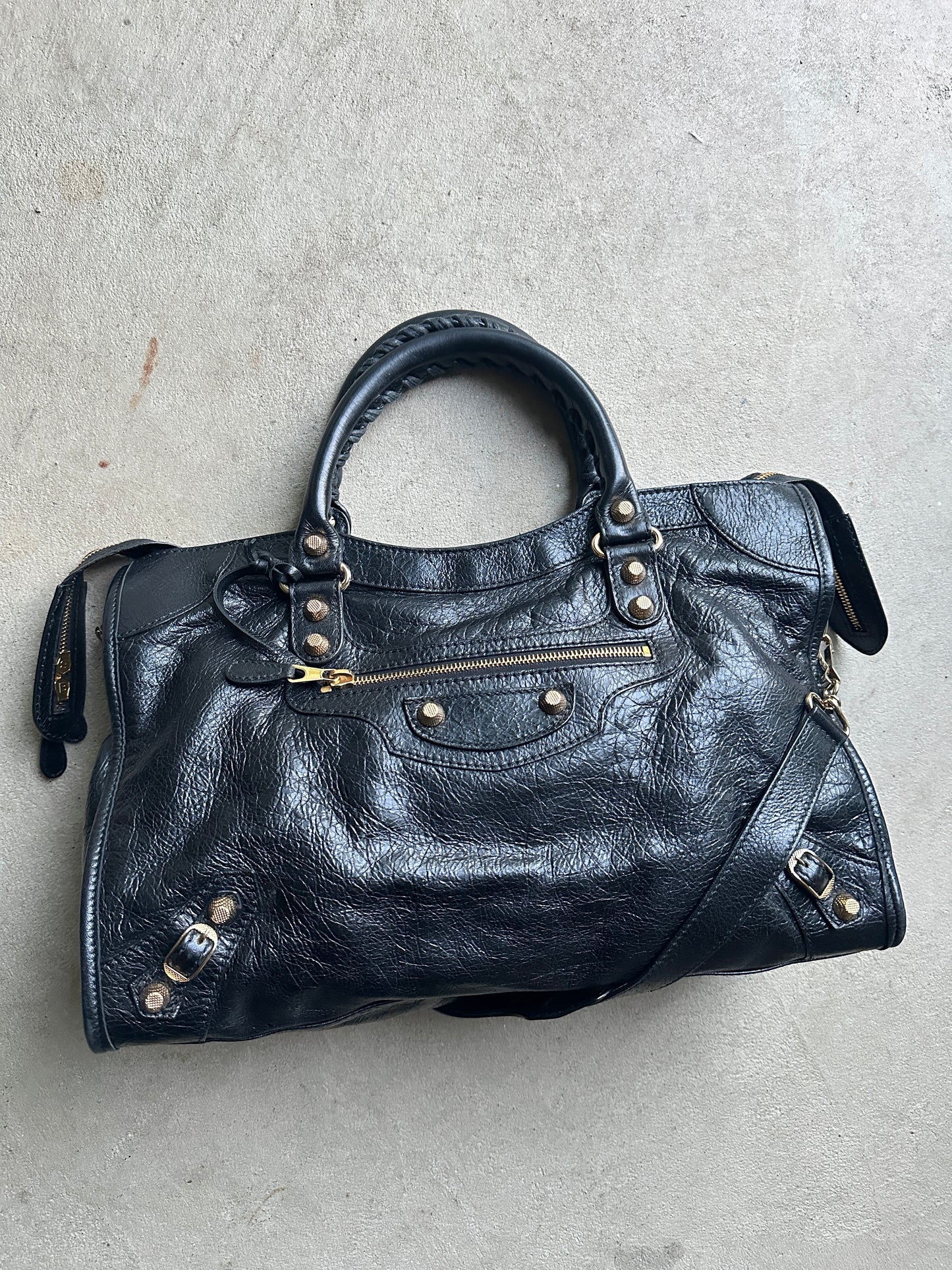 Vintage Black and Gold Balenciaga City Bag