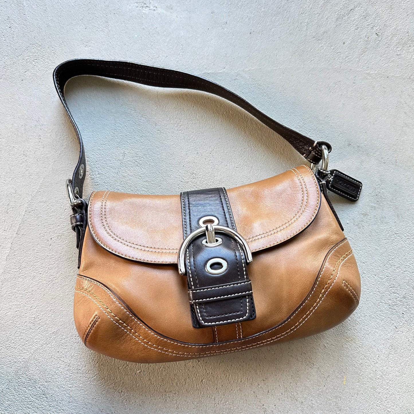 Vintage Y2K Coach Tan Leather Mini Soho Shoulder Bag