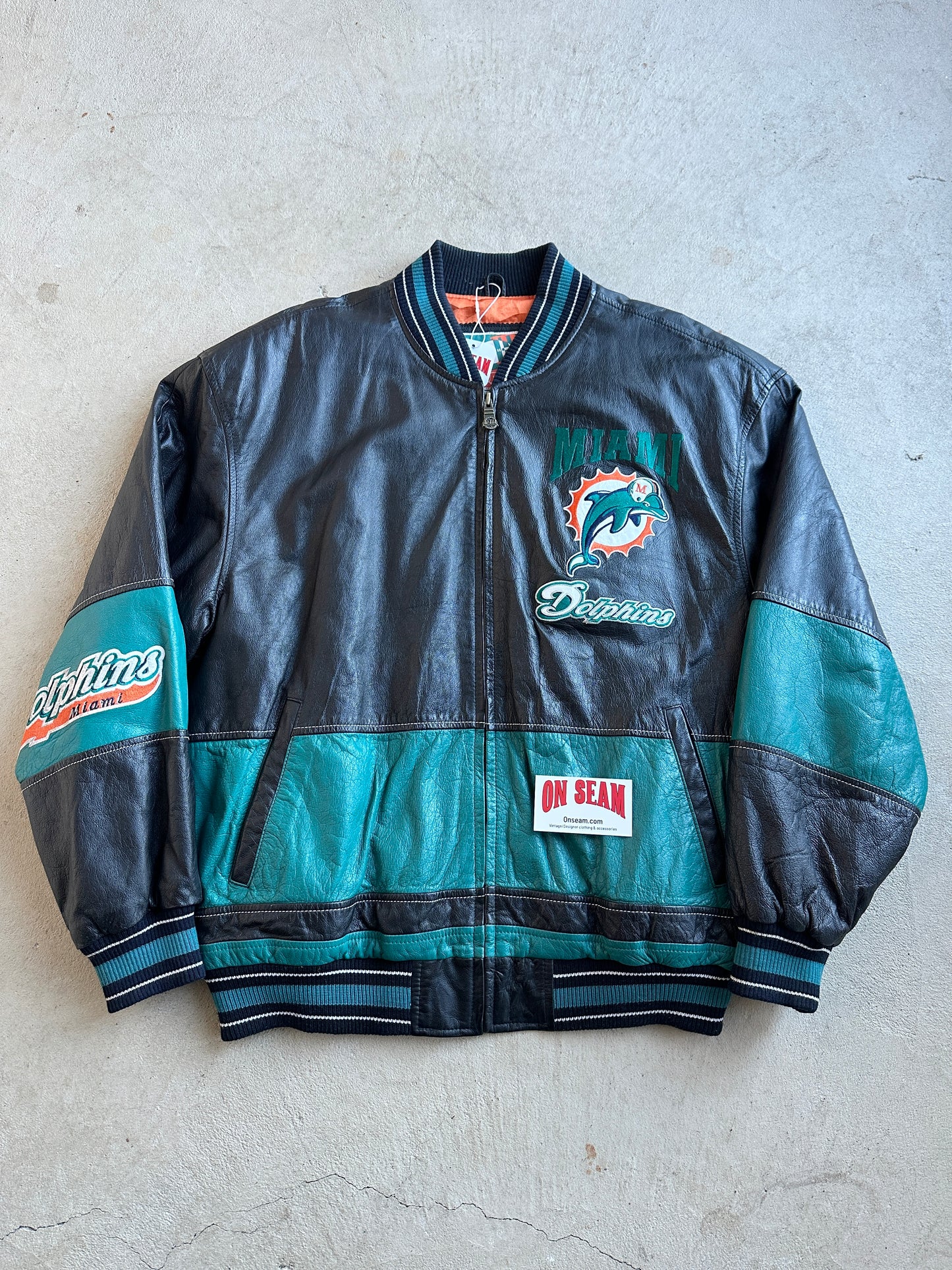 Vintage Leather Miami Dolphins Jacket - L