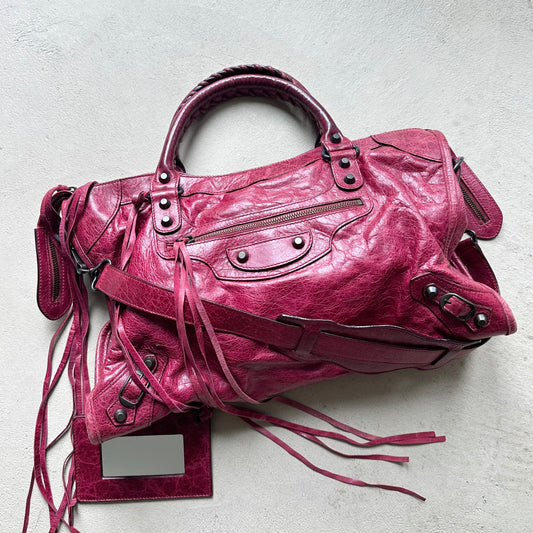Y2K Balenciaga Red Leather City Shoulder Bag