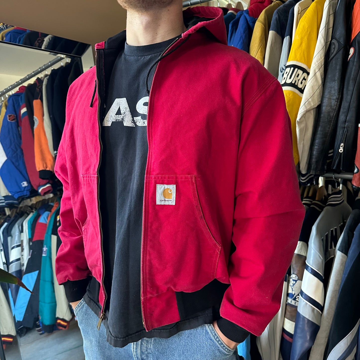 Vintage Carhartt Red Hooded Jacket - L