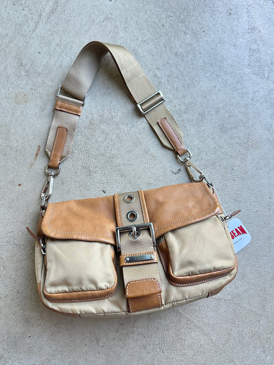 Vintage Prada Tan Leather/Nylon Cargo Bag