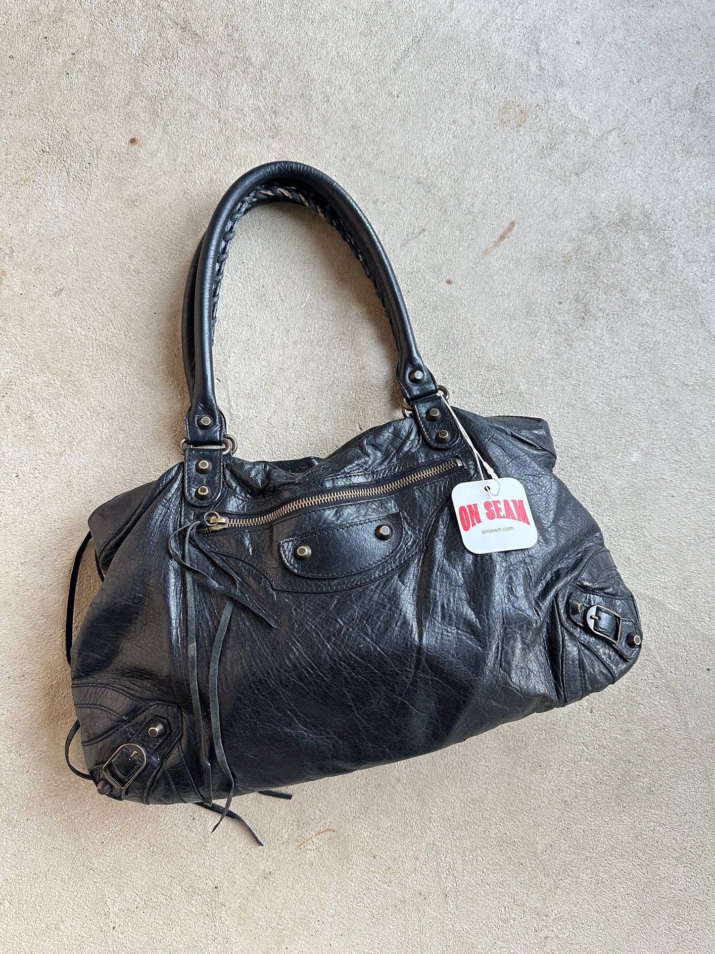 Vintage Black Balenciaga City Style Shoulder Bag