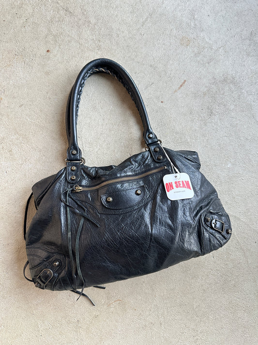 Vintage Black Balenciaga City Style Shoulder Bag