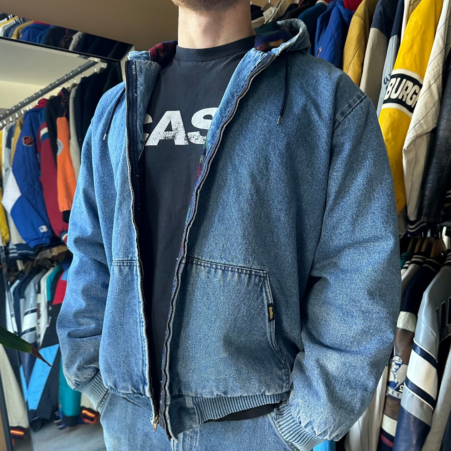 Vintage Carhartt Style Denim Hooded Jacket - XL