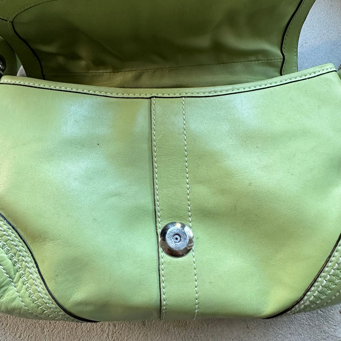 Vintage Y2K Coach Lime Green Mini Soho Leather Shoulder Bag