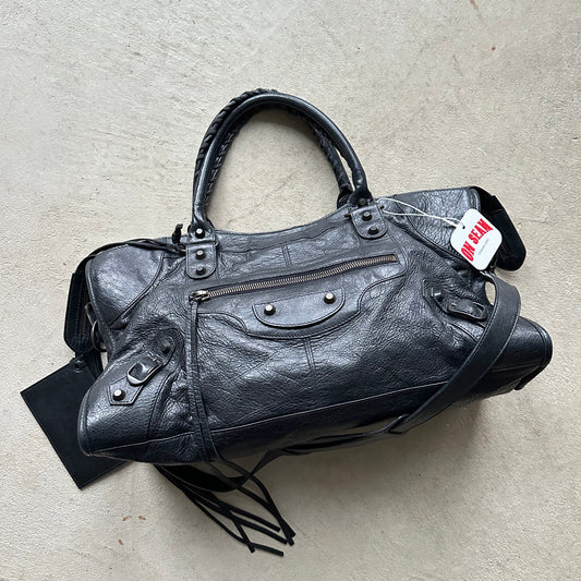 Vintage Y2K Balenciaga Black Leather City Shoulder Bag