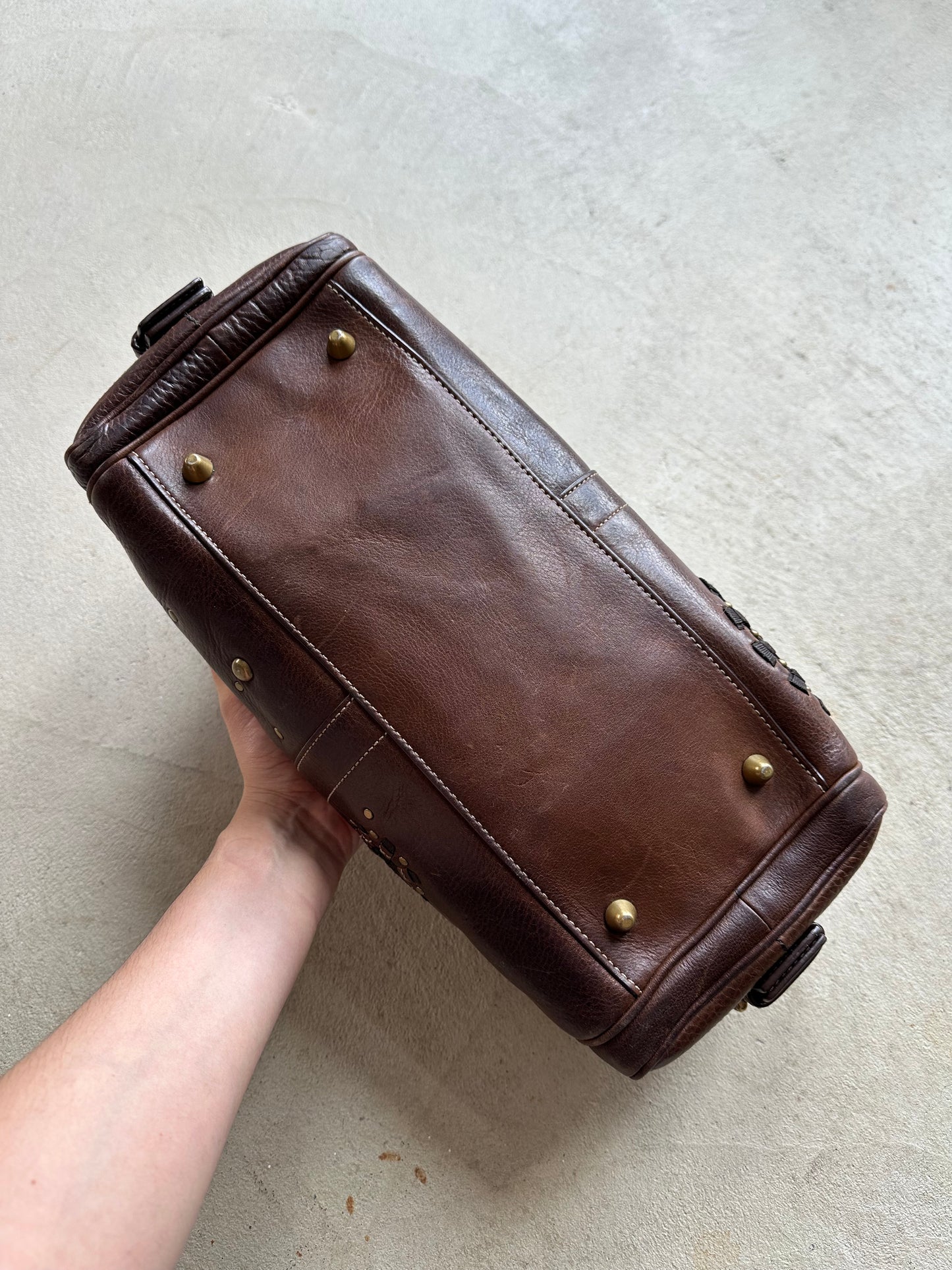 Vintage Y2K Coach Brown Studded Leather Shoulder Bag