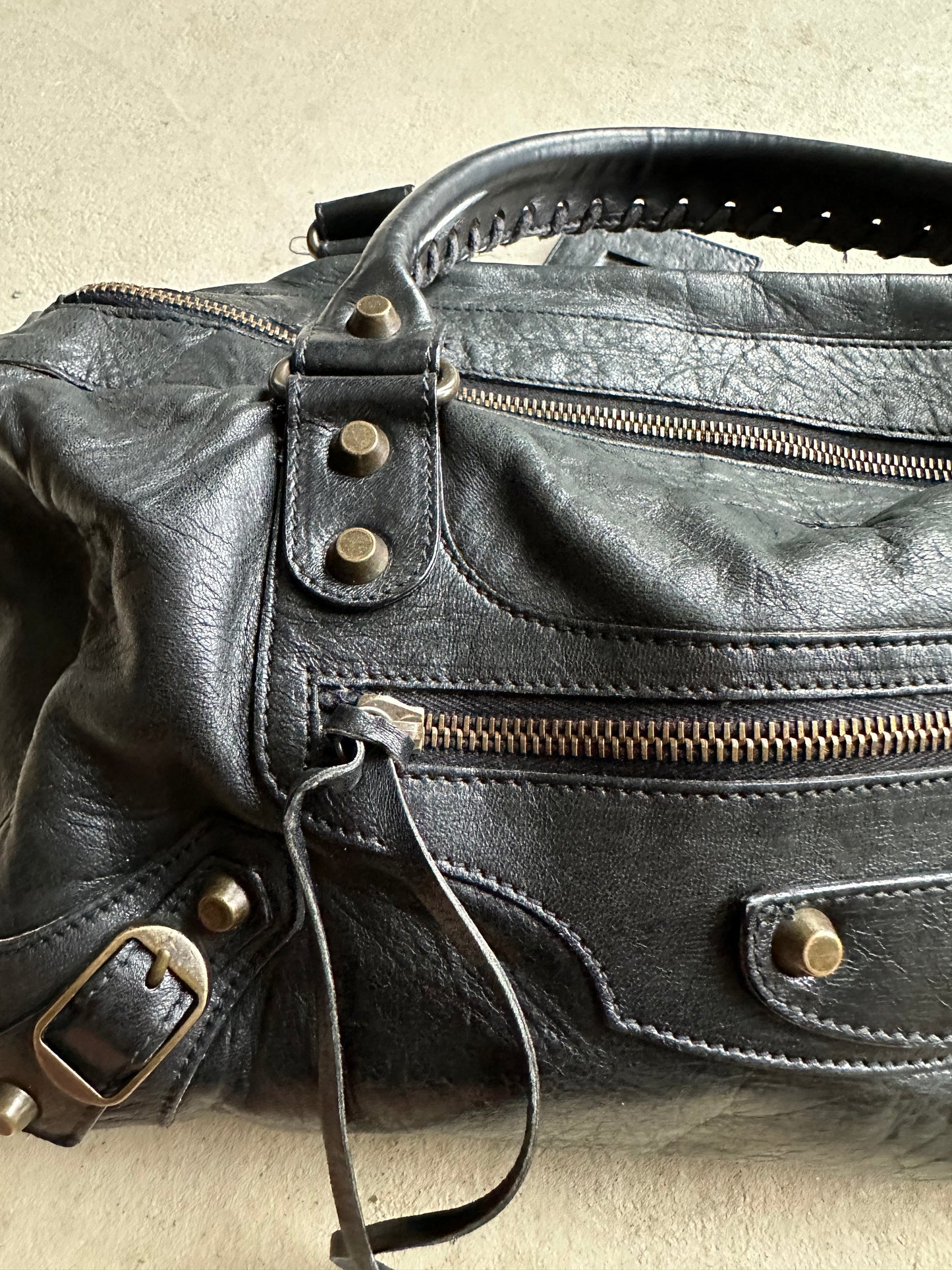 Vintage Y2K Balenciaga Black Leather City Shoulder Bag