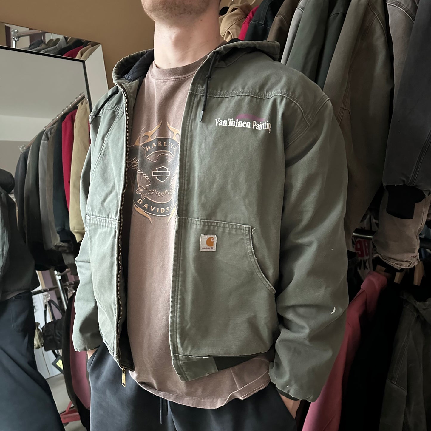 Vintage Carhartt Green Hooded Jacket - L