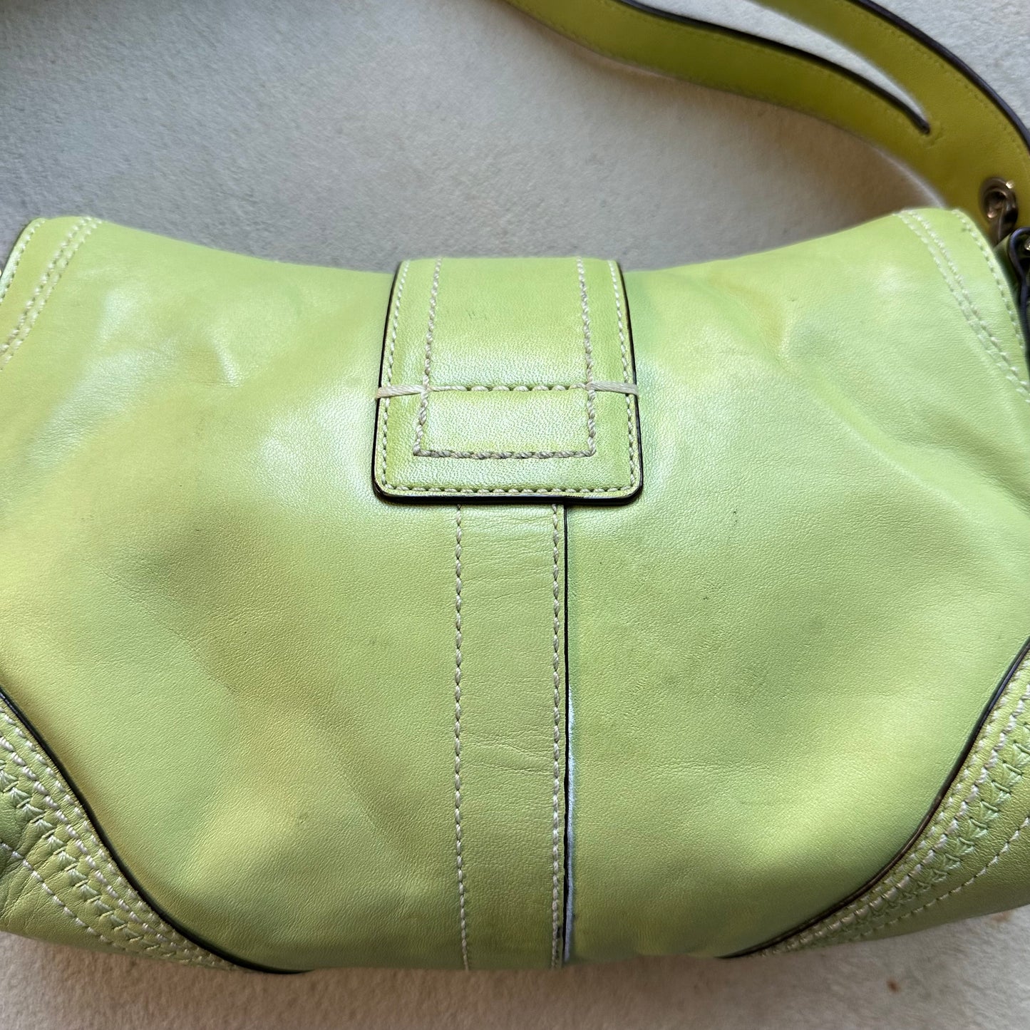 Vintage Y2K Coach Lime Green Mini Soho Leather Shoulder Bag