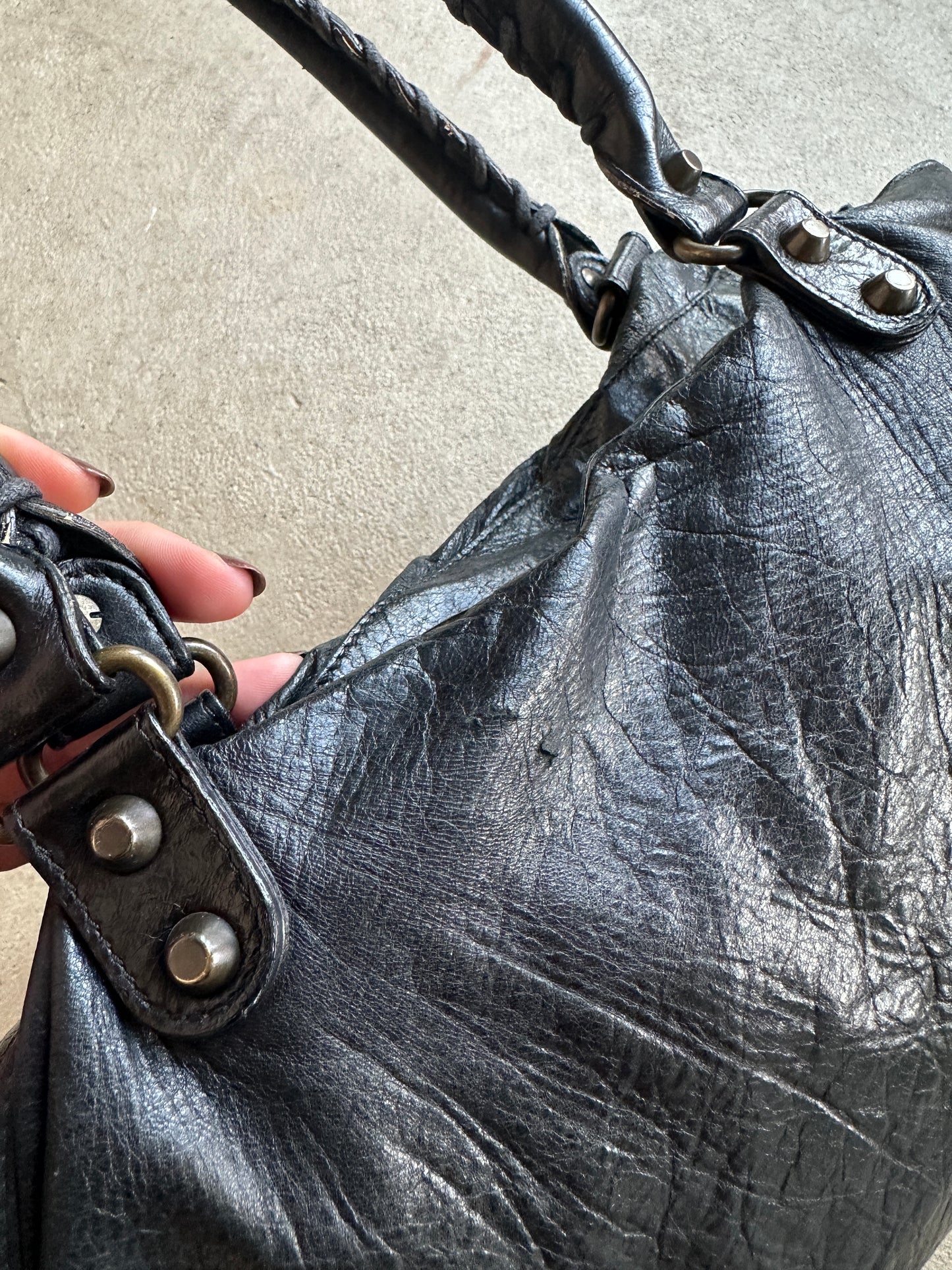 Vintage Black Balenciaga City Style Shoulder Bag