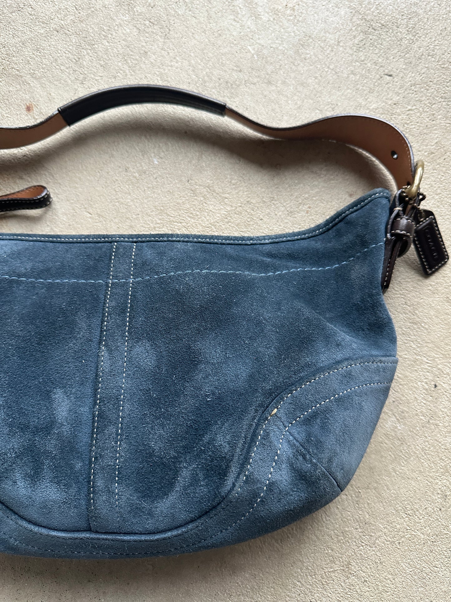 Vintage Coach Blue Suede Croissant Shoulder Bag