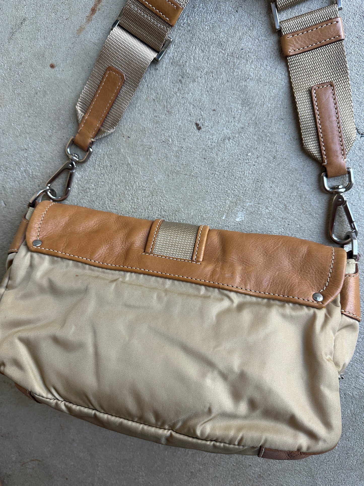 Vintage Prada Tan Leather/Nylon Cargo Bag