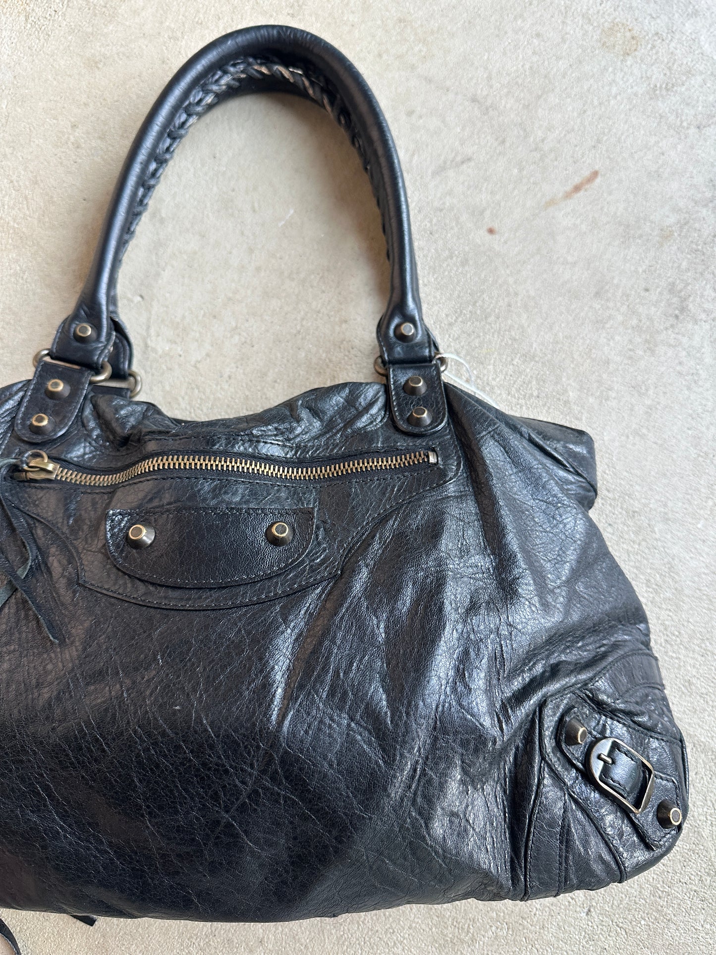 Vintage Black Balenciaga City Style Shoulder Bag