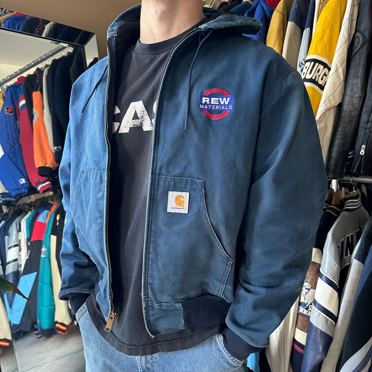 Vintage Carhartt Faded Blue Hooded Jacket