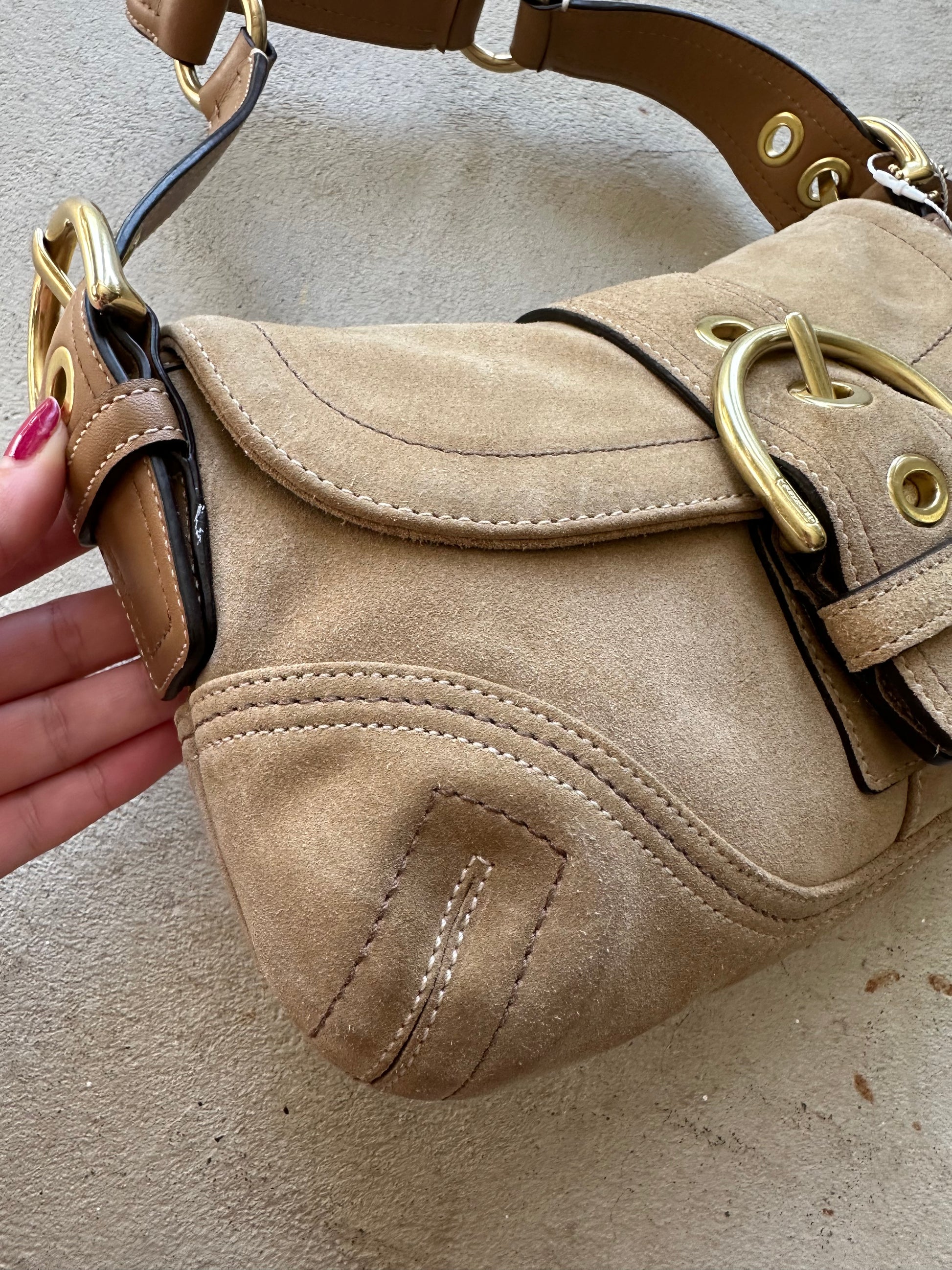 Vintage Y2K Coach Tan Suede Mini Soho Shoulder Bag