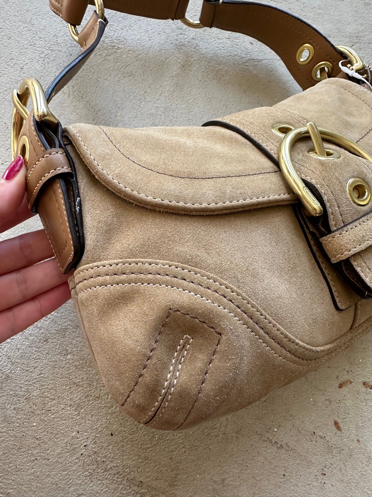 Vintage Y2K Coach Tan Suede Mini Soho Shoulder Bag
