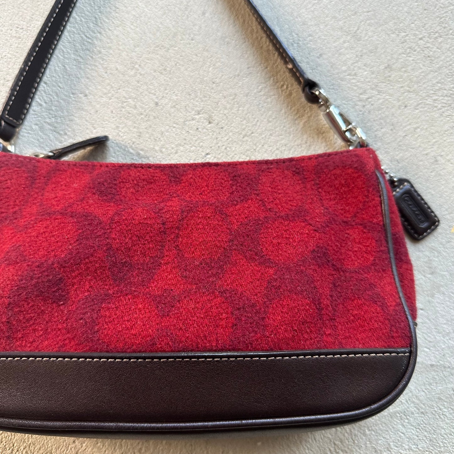 Vintage Coach Demi Red Wool Shoulder Bag