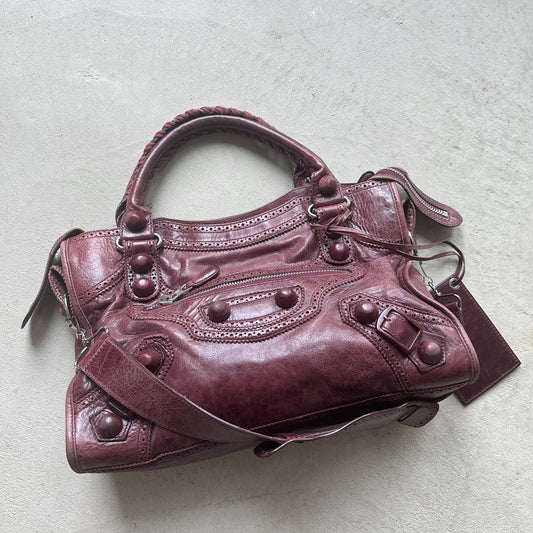 Vintage Y2K Balenciaga Burgundy Motocross Leather City Shoulder Bag