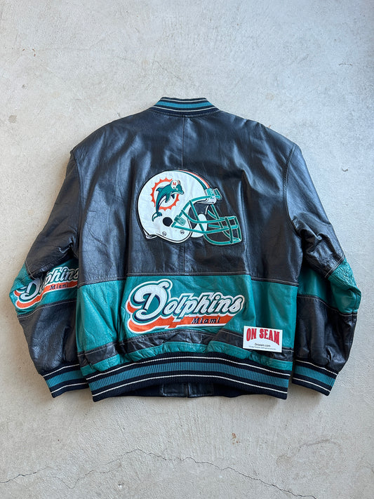 Vintage Leather Miami Dolphins Jacket - L
