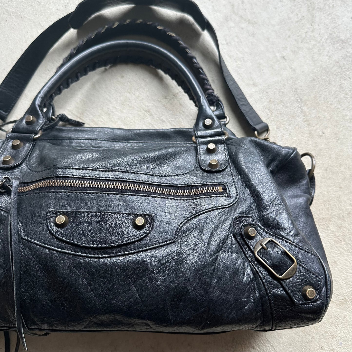 Vintage Y2K Balenciaga Black Leather City Shoulder Bag