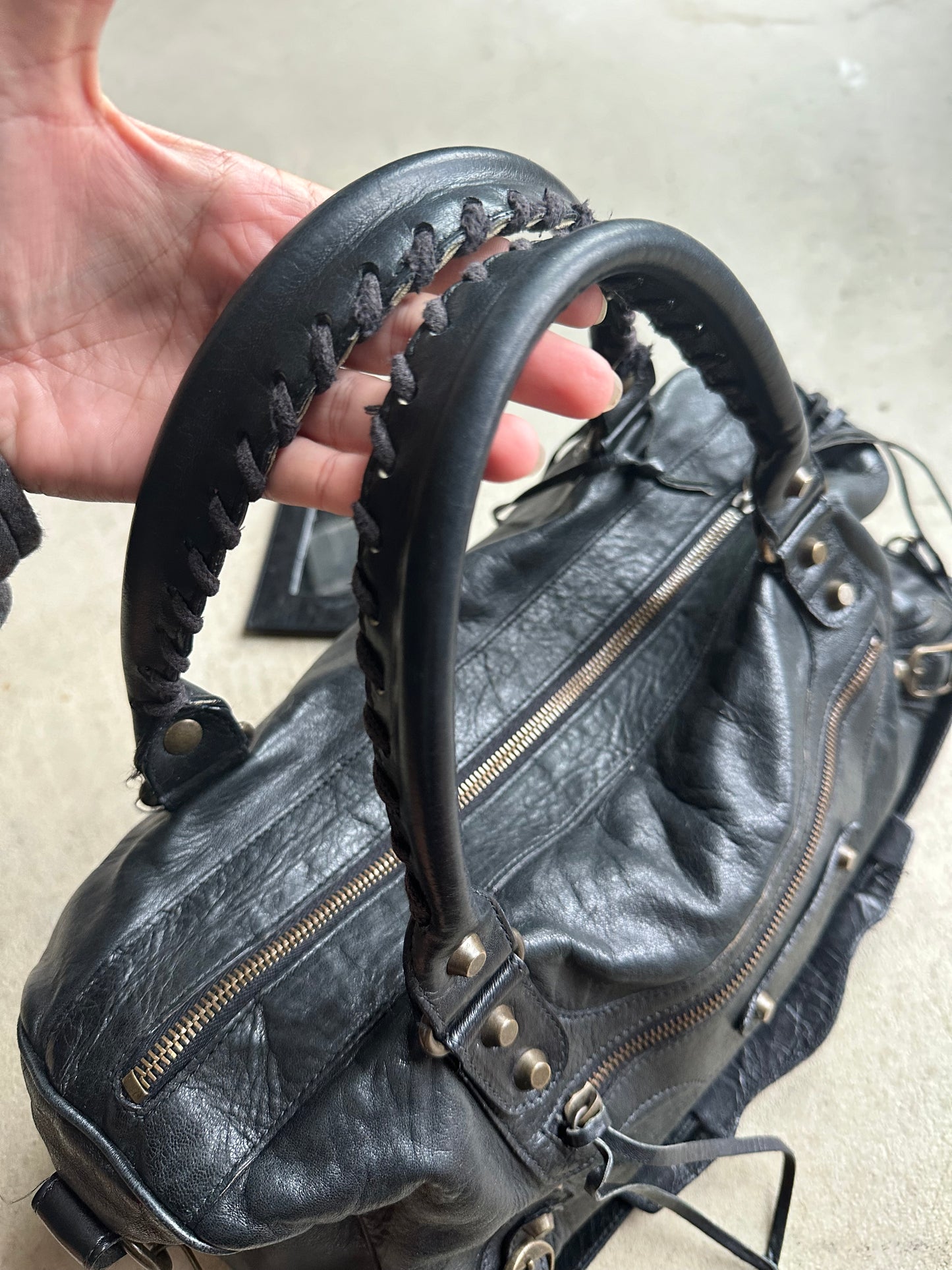 Vintage Y2K Balenciaga Black Leather City Shoulder Bag