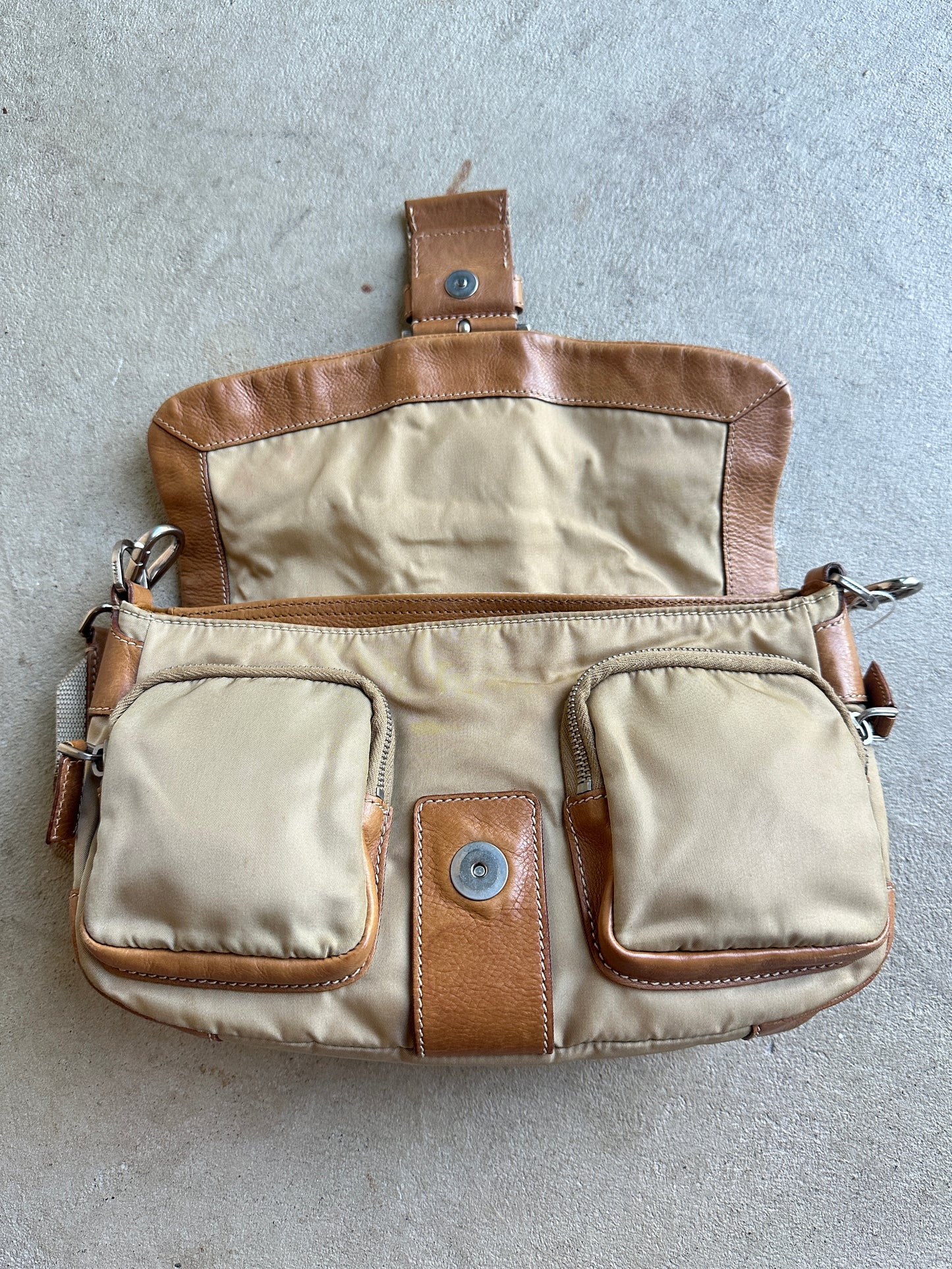 Vintage Prada Tan Leather/Nylon Cargo Bag