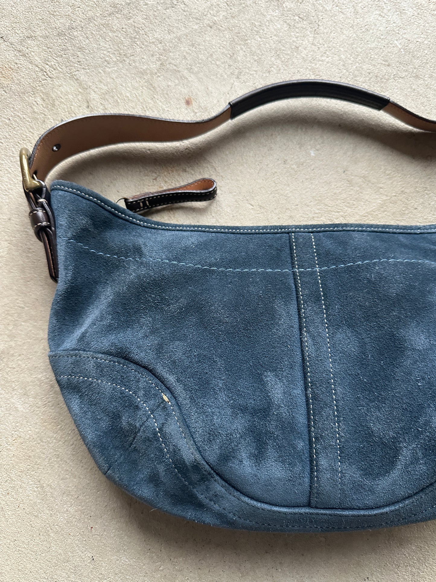 Vintage Coach Blue Suede Croissant Shoulder Bag