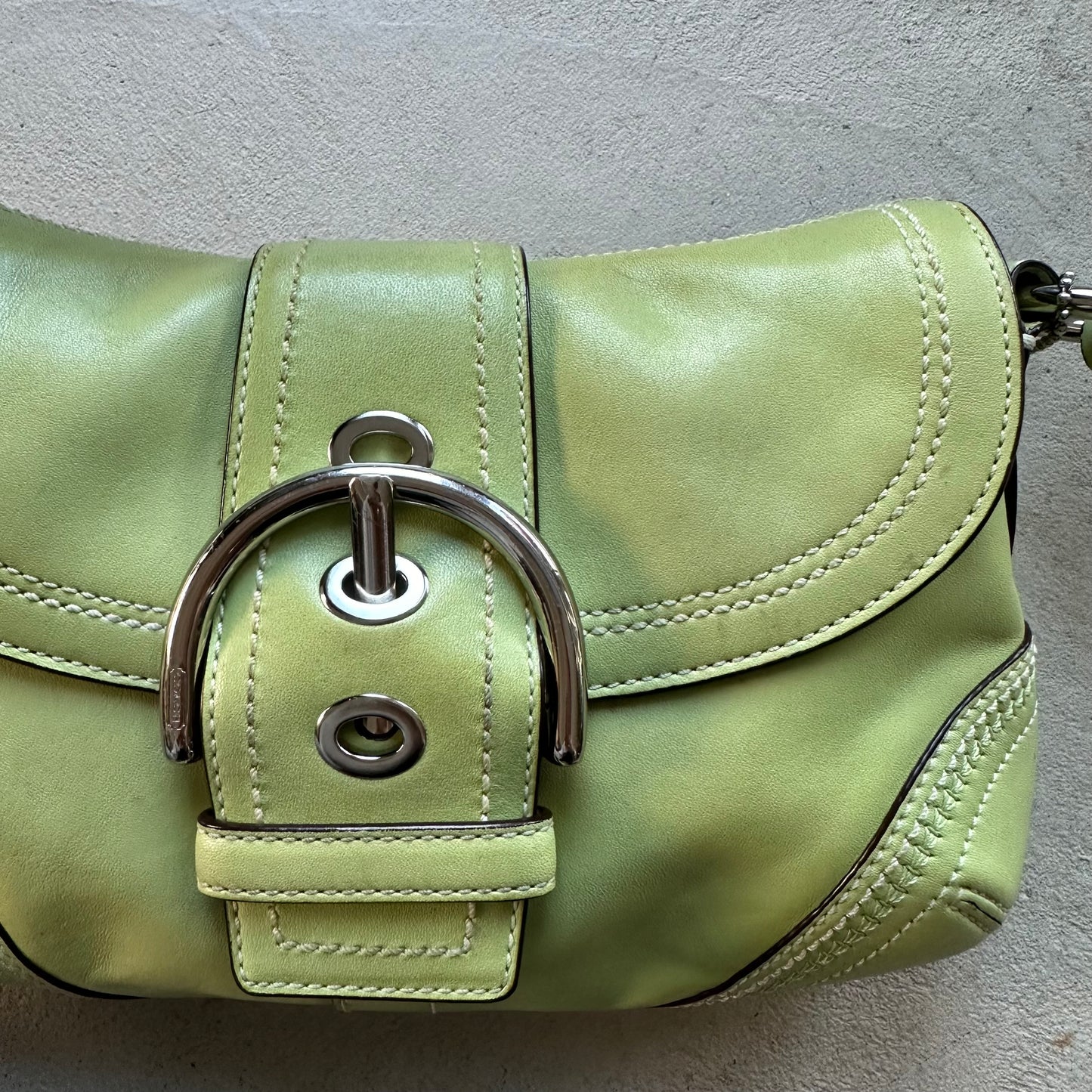 Vintage Y2K Coach Lime Green Mini Soho Leather Shoulder Bag