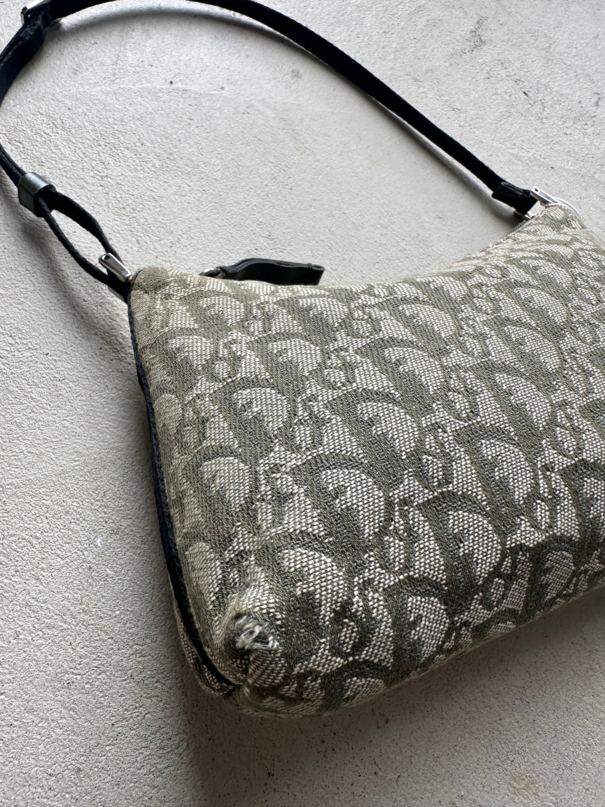 Vintage Dior Green Monogram Trotter Shoulder Bag