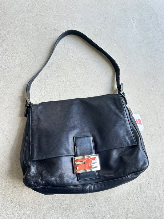Vintage Fendi Baguette Style Black Leather Shoulder Bag