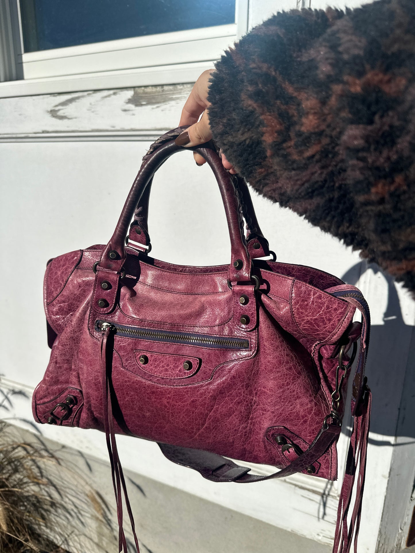Vintage Maroon/burgundy Balenciaga City Bag