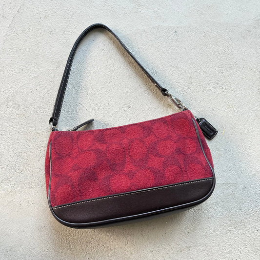 Vintage Coach Demi Red Wool Shoulder Bag