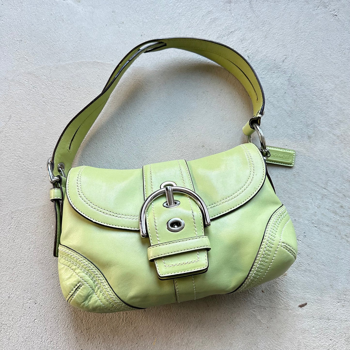 Vintage Y2K Coach Lime Green Mini Soho Leather Shoulder Bag