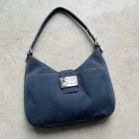 Vintage Fendi Mama Baguette Style Denim Shoulder Bag