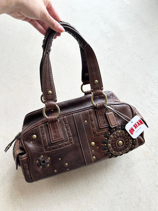 Vintage Y2K Coach Brown Studded Leather Shoulder Bag