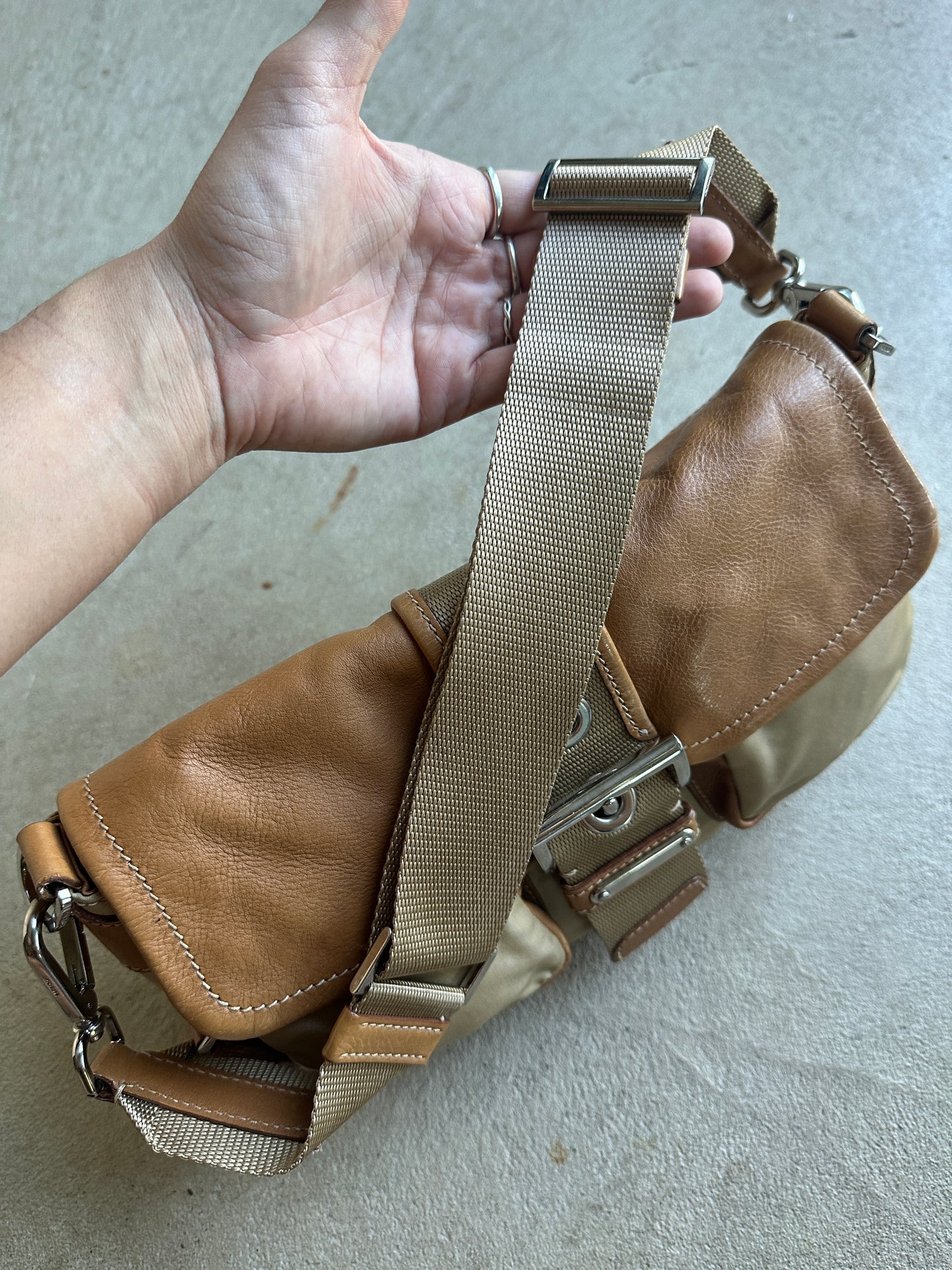 Vintage Prada Tan Leather/Nylon Cargo Bag