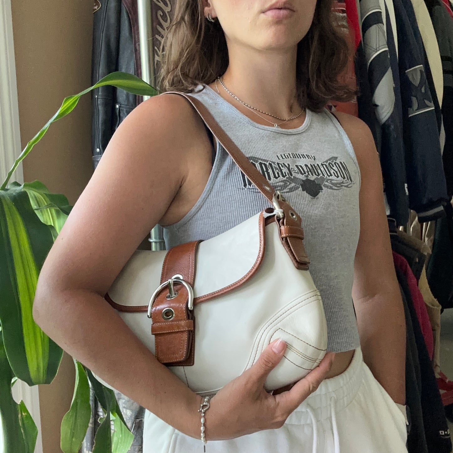 Vintage Y2K Coach White Leather Soho Shoulder Bag