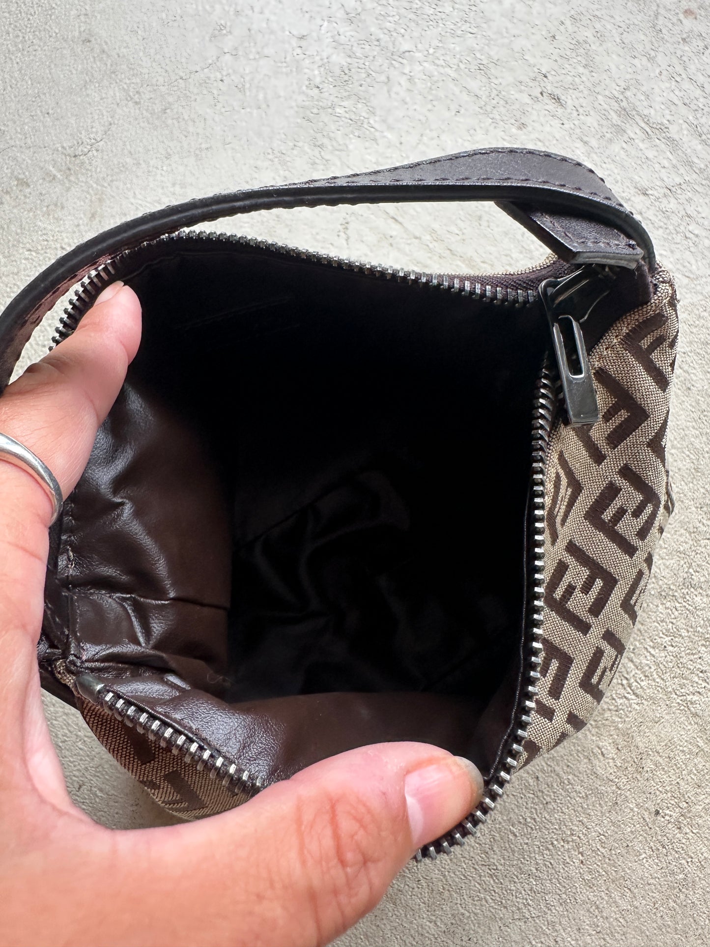 Vintage Fendi Brown Zucchino Mini Hand Bag
