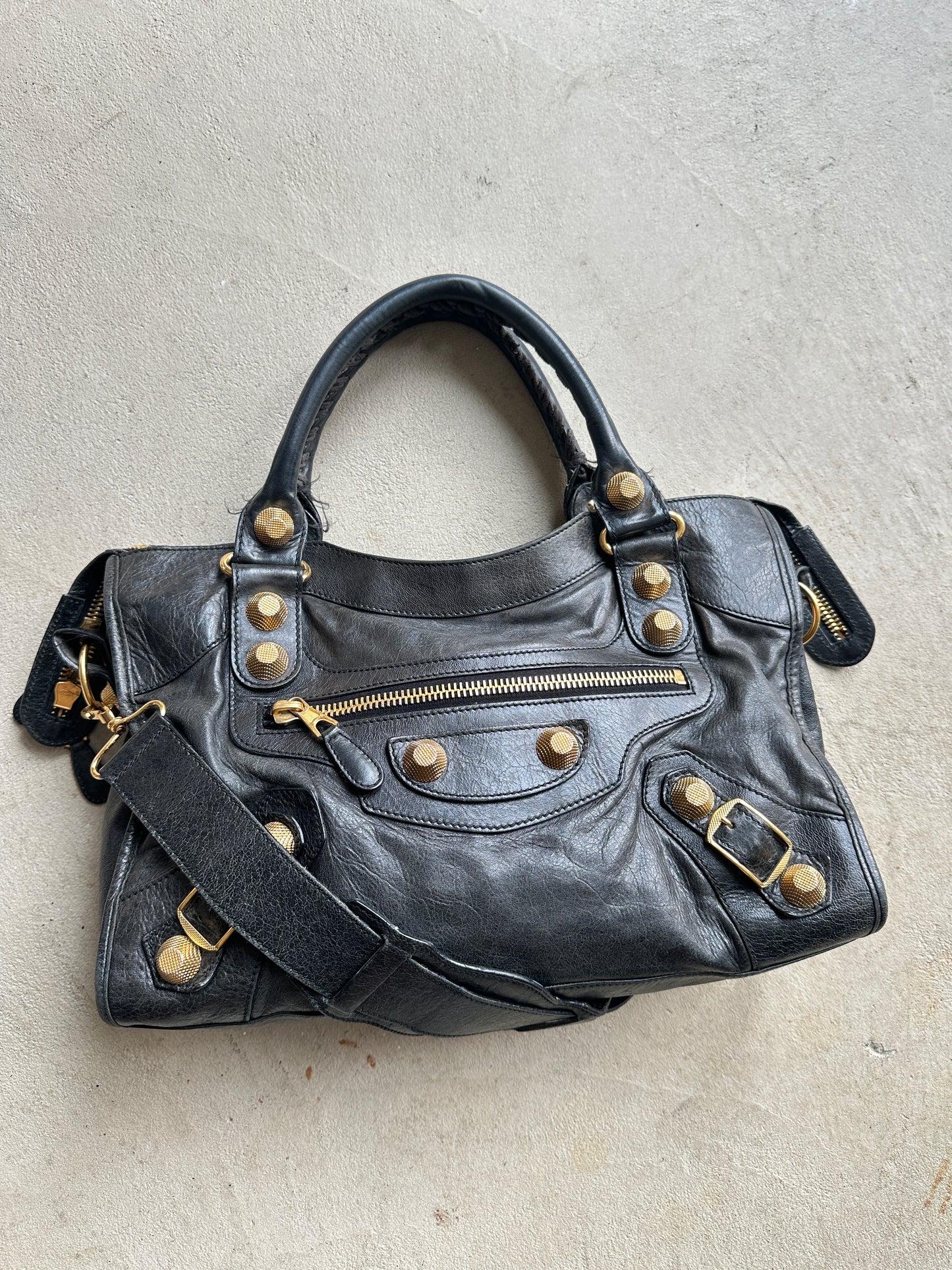 Vintage Black/Gold Balenciaga City Bag