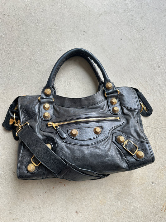 Vintage Black/Gold Balenciaga City Bag