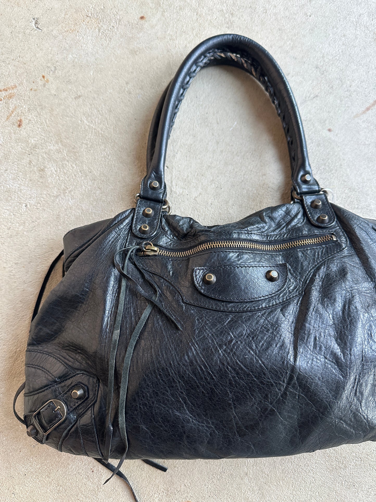 Vintage Black Balenciaga City Style Shoulder Bag