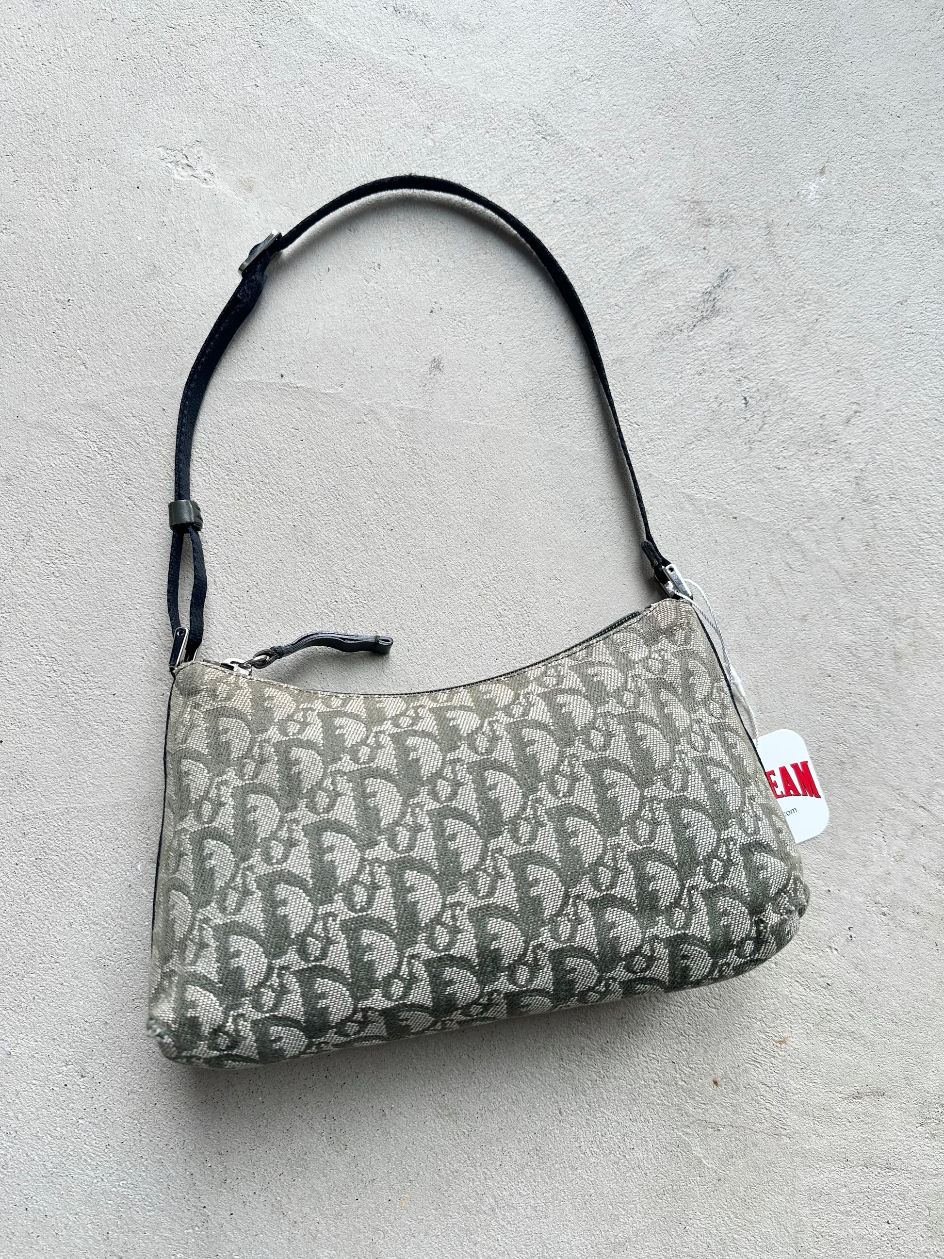 Vintage Dior Green Monogram Trotter Shoulder Bag