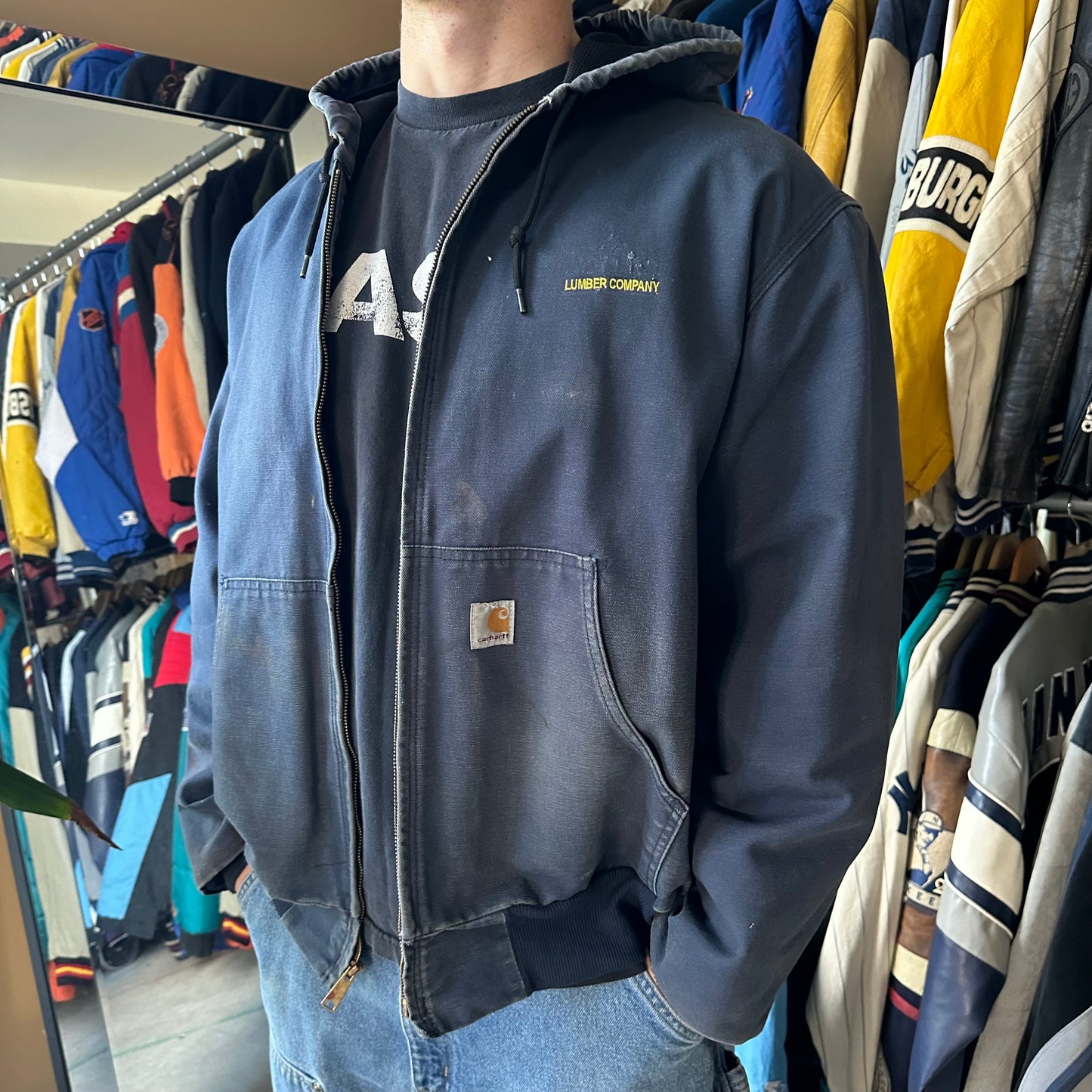 Vintage Carhartt Faded Navy Hooded Jacket  -XL