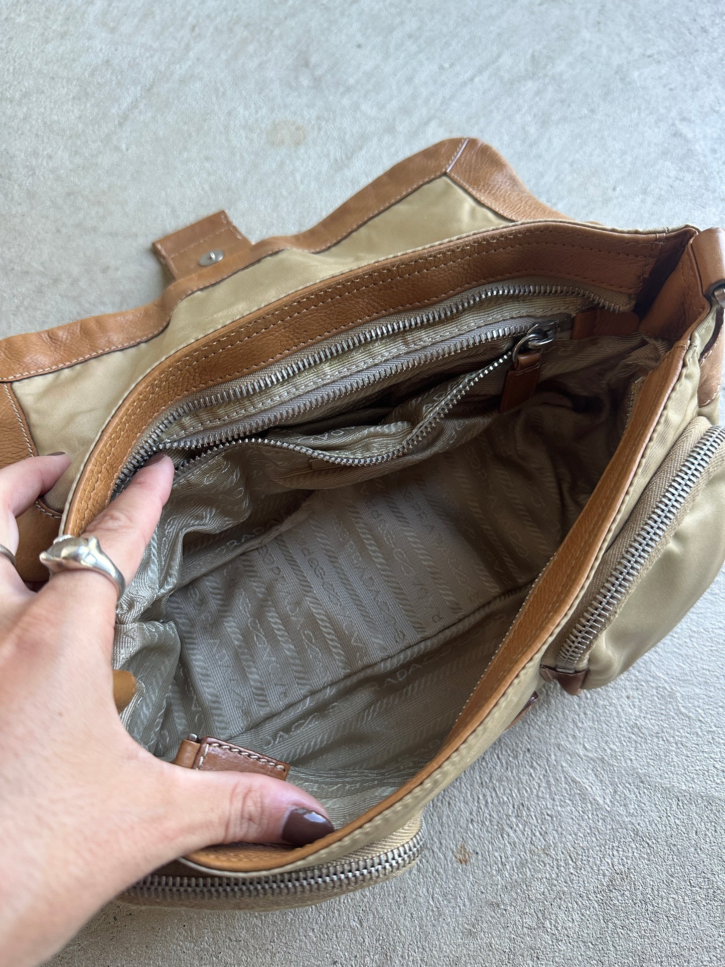 Vintage Prada Tan Leather/Nylon Cargo Bag