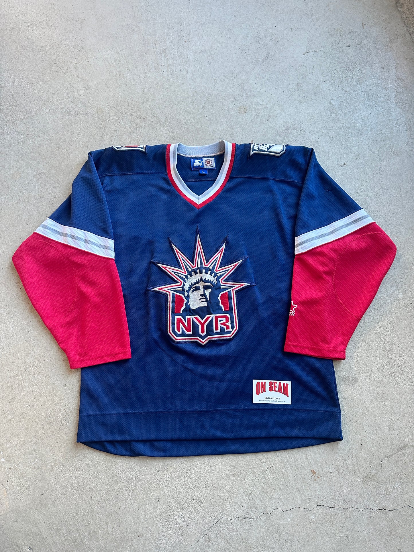 Vintage Starter New York Rangers Jersey Lady Liberty Eastern NHL Conference - L