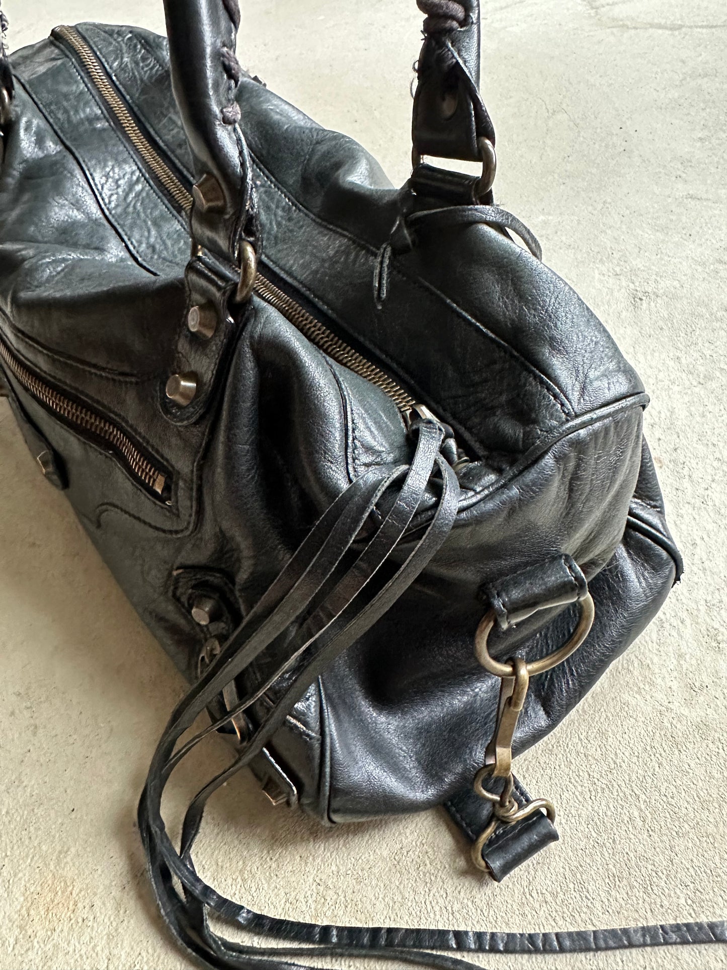 Vintage Y2K Balenciaga Black Leather City Shoulder Bag