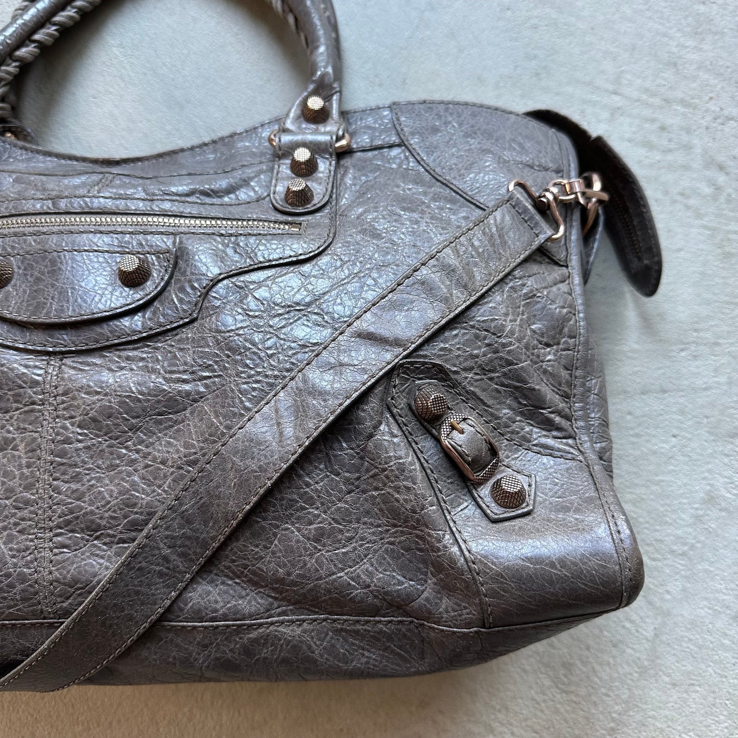 Y2K Balenciaga Dark Grey Leather City Shoulder Bag